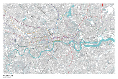 Mapa moderno de Londres con rutas reales de metro y trenes de superficie 