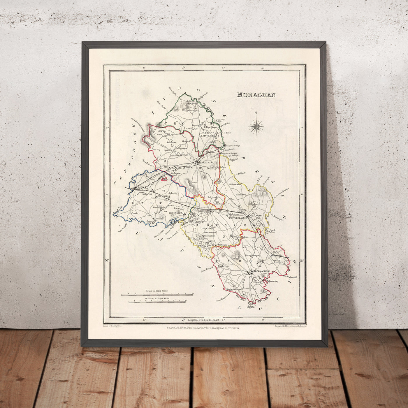 Old Map of County Monaghan by Samuel Lewis, 1844: Castleblayney, Clones, Ballybay, Carrickmacross, Glaslough
