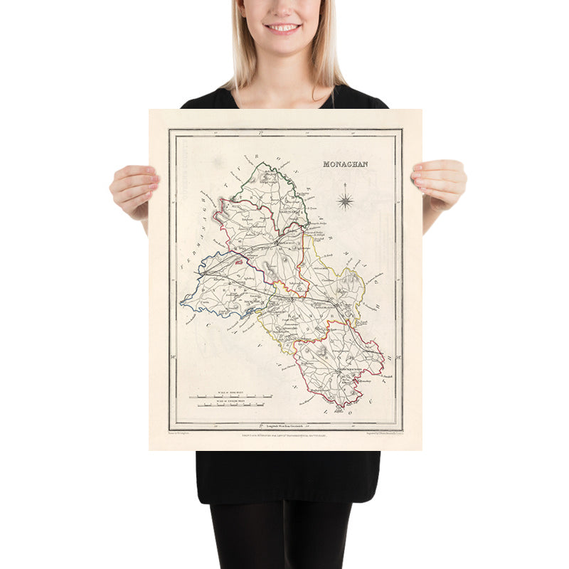 Mappa antica della Contea di Monaghan di Samuel Lewis, 1844: Castleblayney, Clones, Ballybay, Carrickmacross, Glaslough 