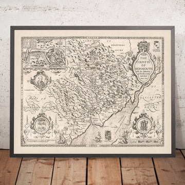 Antica mappa del Monmouthshire di Speed, 1610: Monmouth, Abergavenny, Chepstow, Newport, Usk 