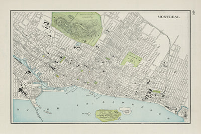 Alte Karte von Montreal von Cram, 1901: Mount Royal Park & Friedhof, Sankt-Lorenz-Strom, Alt-Montreal, McGill-Universität, Lafontaine-Park 
