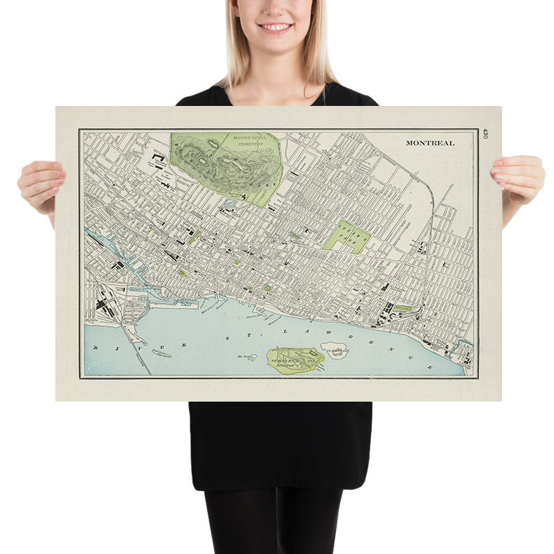 Alte Karte von Montreal von Cram, 1901: Mount Royal Park & Friedhof, Sankt-Lorenz-Strom, Alt-Montreal, McGill-Universität, Lafontaine-Park 