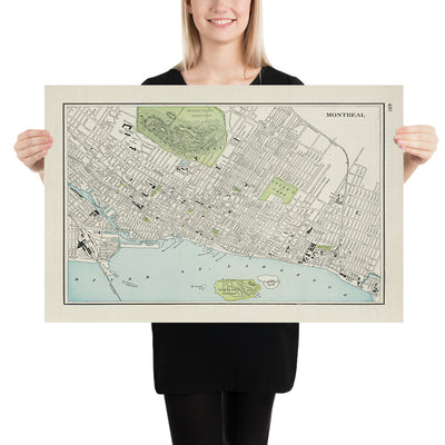 Alte Karte von Montreal von Cram, 1901: Mount Royal Park & Friedhof, Sankt-Lorenz-Strom, Alt-Montreal, McGill-Universität, Lafontaine-Park 