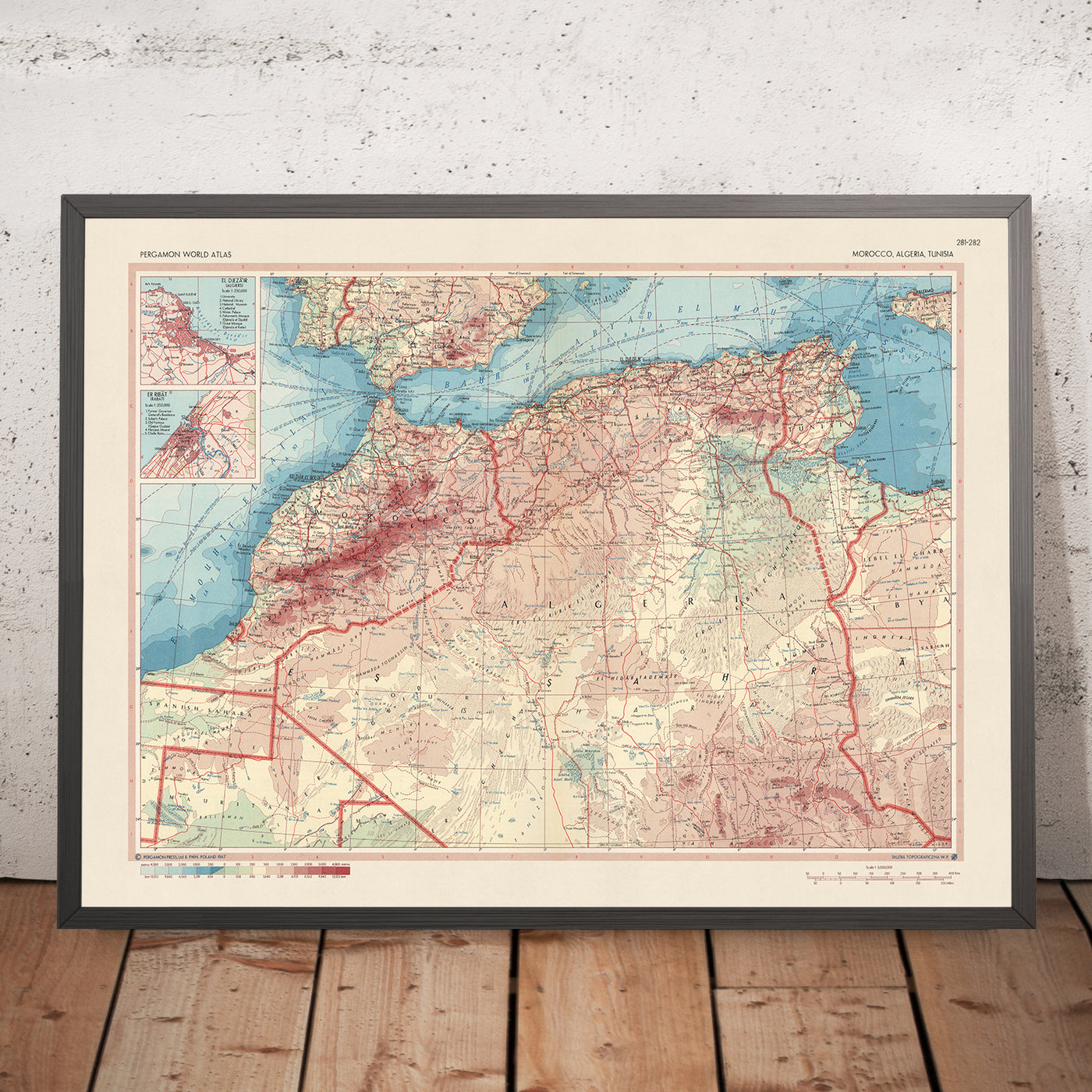Old Map of Northwest Africa, 1967: Morocco, Algeria, Tunisia, Sahara Desert, Western Sahara