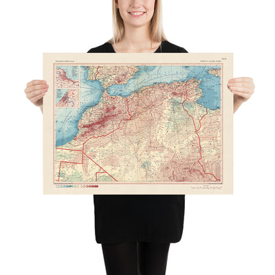 Old Map of Northwest Africa, 1967: Morocco, Algeria, Tunisia, Sahara Desert, Western Sahara