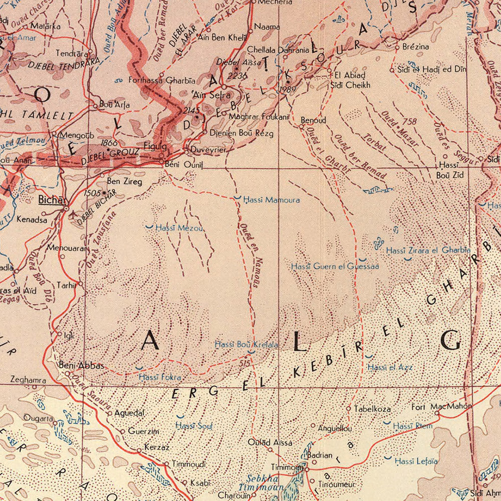 Old Map of Northwest Africa, 1967: Morocco, Algeria, Tunisia, Sahara Desert, Western Sahara