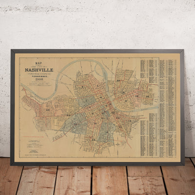 Alte Karte von Nashville von Hopkins, 1908: Cumberland River, State Capitol, Vanderbilt, Centennial Park, Ryman Auditorium 