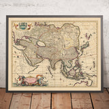 Old Map of Asia by Visscher, 1690: Middle East, East Asia, Central Asia, South Asia, Southeast Asia