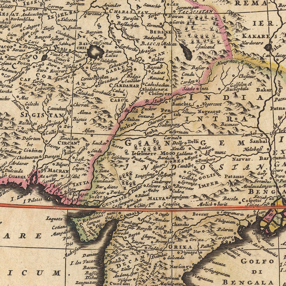 Antiguo mapa de Asia de Visscher, 1690: Oriente Medio, Asia oriental, Asia central, Asia meridional, Asia sudoriental