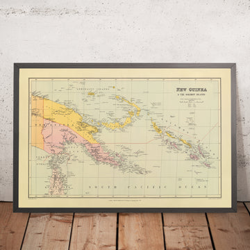 Old Map of Papua New Guinea & Solomon Islands by Stanford, 1901: Port Moresby, Coral Sea, Solomon Sea, New Britain, Torres Strait