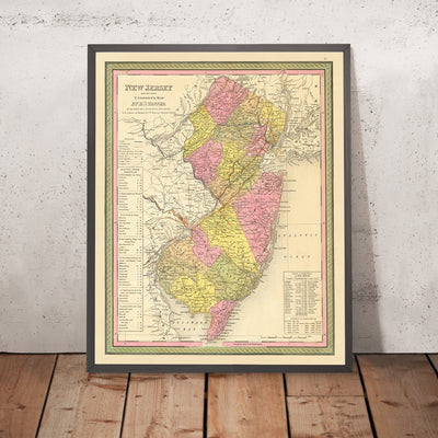 Old Map of New Jersey by Tanner, 1847: Garden State, New York City, Philadelphia, Trenton, Princeton, and Camden