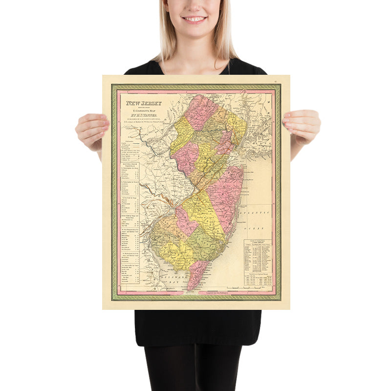 Old Map of New Jersey by Tanner, 1847: Garden State, New York City, Philadelphia, Trenton, Princeton, and Camden