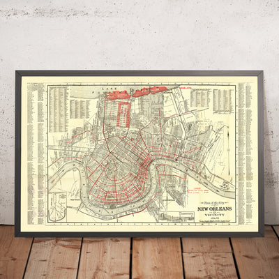 Alte Karte von New Orleans von Guilot & Adam, 1925: Französisches Viertel, Treme, Algiers, Metairie und Stadtpark 