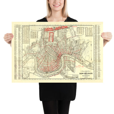 Alte Karte von New Orleans von Guilot & Adam, 1925: Französisches Viertel, Treme, Algiers, Metairie und Stadtpark 