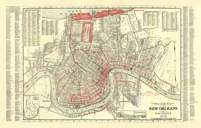 Alte Karte von New Orleans von Guilot & Adam, 1925: Französisches Viertel, Treme, Algiers, Metairie und Stadtpark 