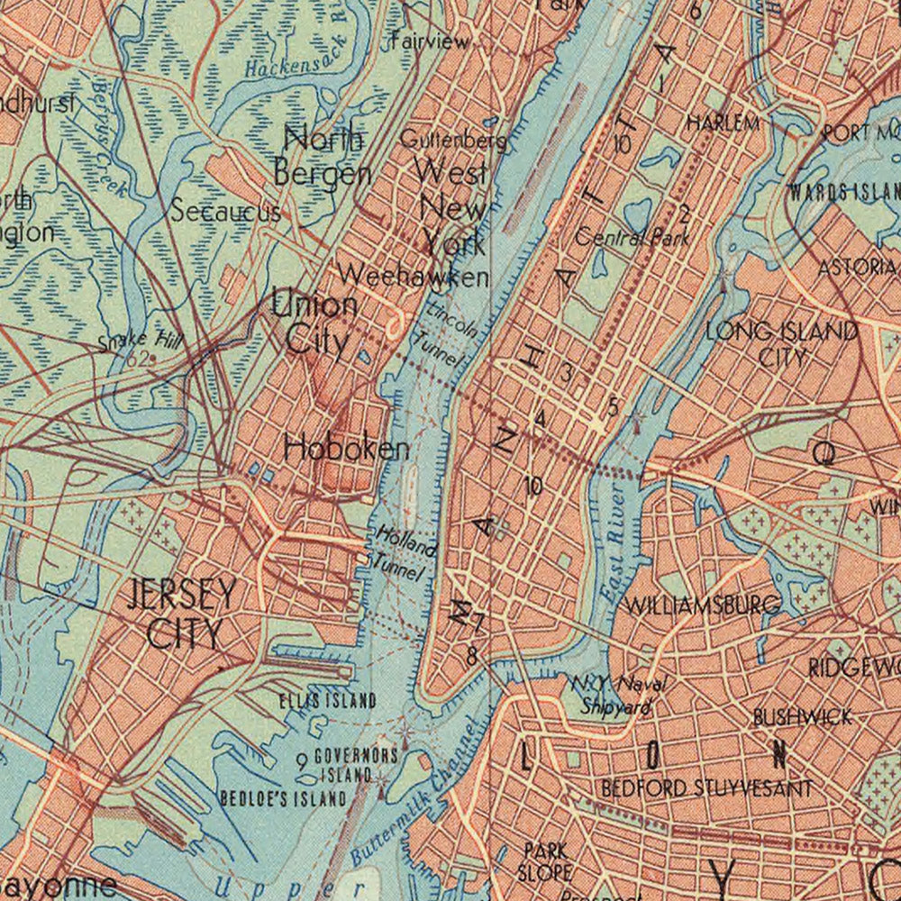 Old Map of New York City, 1967: Manhattan, Brooklyn, The Bronx, Newark, Jersey City