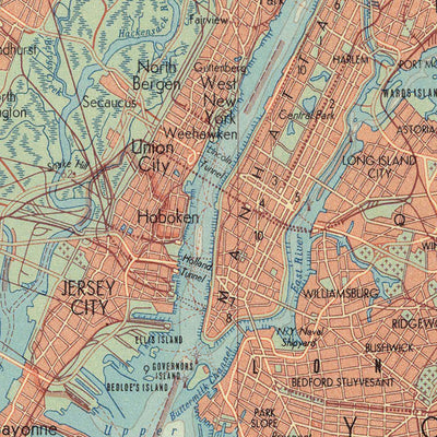 Old Map of New York City, 1967: Manhattan, Brooklyn, The Bronx, Newark, Jersey City