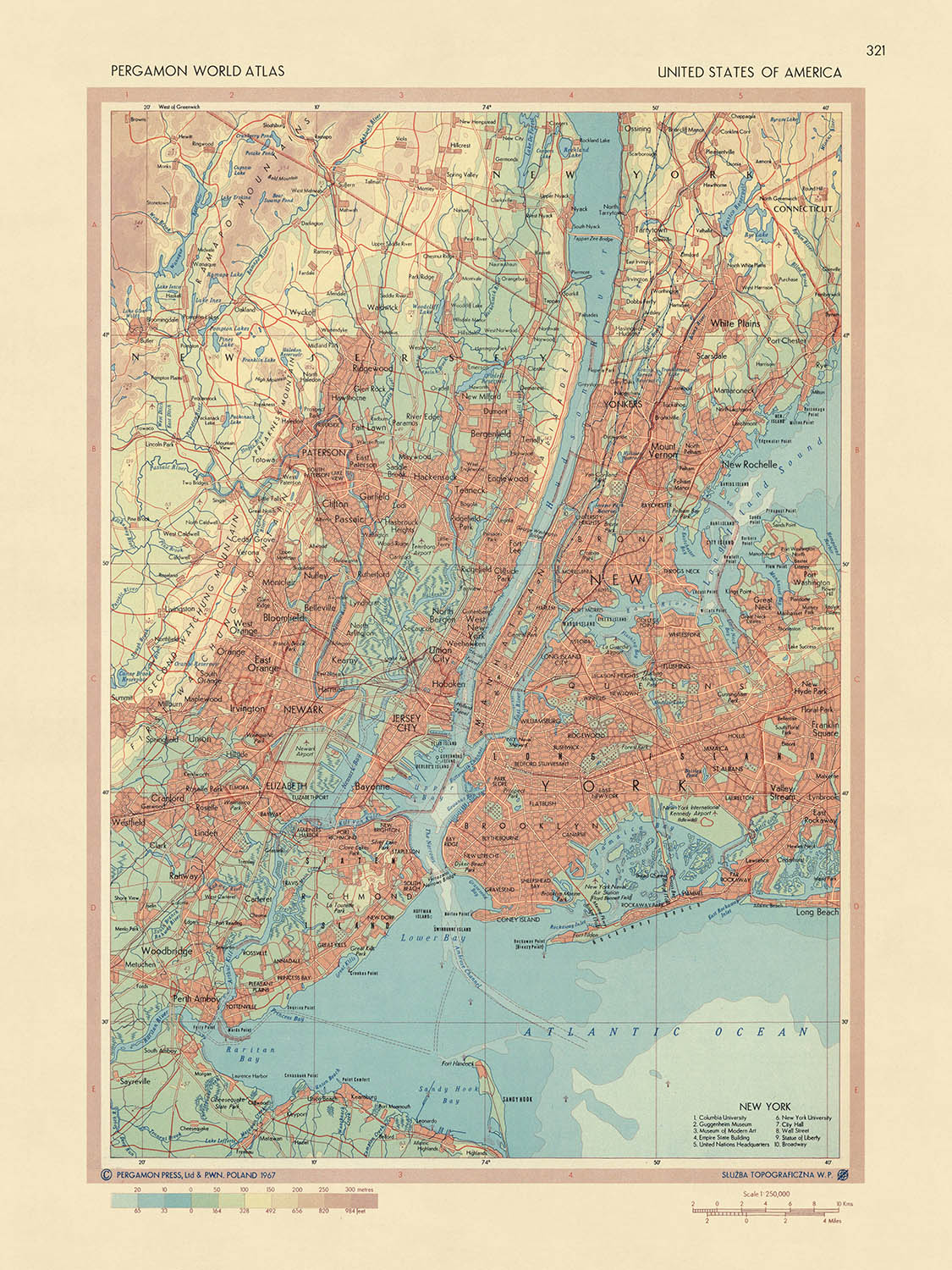 Old Map of New York City, 1967: Manhattan, Brooklyn, The Bronx, Newark, Jersey City