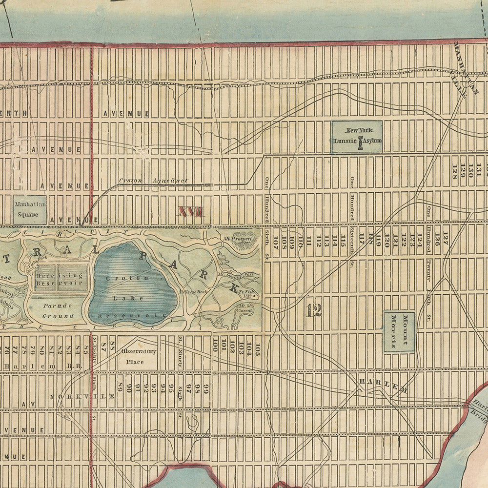 Seltene alte große Karte von New York City von Phelps, 1857: Central Park, Hudson River, alte Illustrationen 