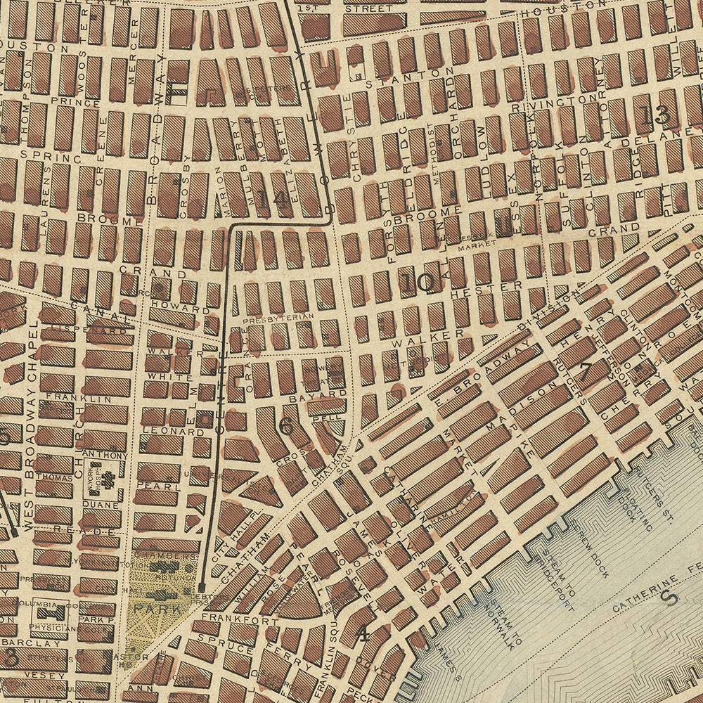 Antigua mapa de la ciudad de Nueva York por Tallis y Rapkin, 1851: Manhattan, Brooklyn, Williamsburgh, Ayuntamiento, Casa de Aduanas 