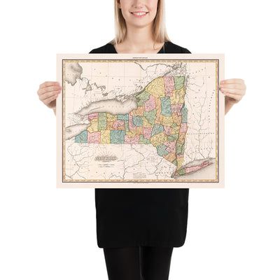 Old Map of New York State by Tanner, 1819: New York City, Albany, West Point, Plattsburgh, & Lake Champlain