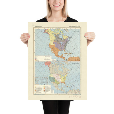 Old Infographic Map of North American Colonial Era & Expansion, 1967: Louisiana Purchase, Gadsden Purchase, Native American Territories