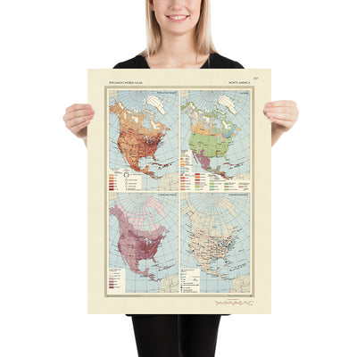Antigua infografía del mapa de demografía y comunicaciones de América del Norte, 1967: Mapa de carreteras y ferrocarriles de la Guerra Fría 