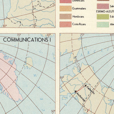 Antigua infografía del mapa de demografía y comunicaciones de América del Norte, 1967: Mapa de carreteras y ferrocarriles de la Guerra Fría 