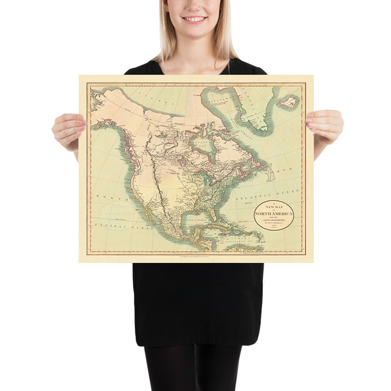 Ancienne carte de l'achat de la Louisiane en Amérique du Nord par Cary, 1806 : Côte incomplète de l'Alaska et du Canada 