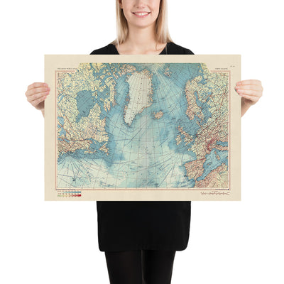 Mapa del Viejo Mundo del Atlántico Norte, 1967: Rutas Comerciales Marítimas, Canadá, Groenlandia, Islandia, Europa 