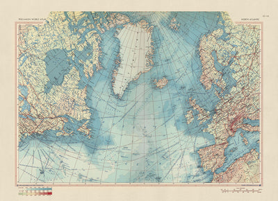 Mapa del Viejo Mundo del Atlántico Norte, 1967: Rutas Comerciales Marítimas, Canadá, Groenlandia, Islandia, Europa 