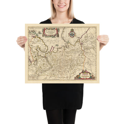Old Map of Northern and Eastern Russia by Visscher, 1690: Arkhangelsk, Kazan, Vologda, Yaroslavl, Murmansk Tundra