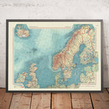 Mappa antica dell'Europa settentrionale, 1967: Scandinavia, Isole Britanniche, Islanda, Mare del Nord e Baltici 