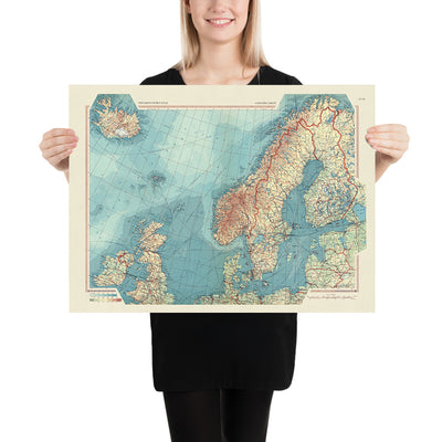 Mapa antiguo de Europa del Norte, 1967: Escandinavia, Islas Británicas, Islandia, Mar del Norte y Báltico 