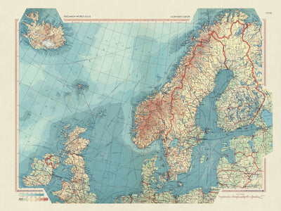 Mapa antiguo de Europa del Norte, 1967: Escandinavia, Islas Británicas, Islandia, Mar del Norte y Báltico 