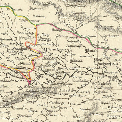 Old Map of Northern India, Bangladesh, Bhutan and Nepal by Tallis & Rapkin, 1851: Delhi, Calcutta, Himalayas, Ganges
