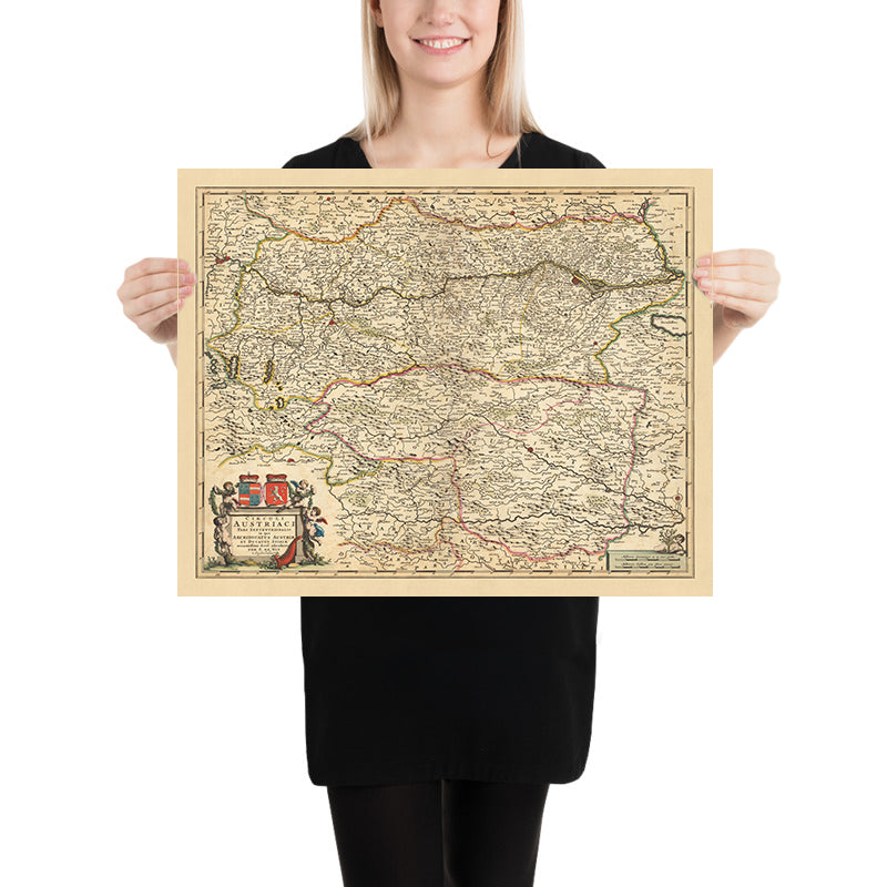 Mapa antiguo del Círculo del Norte de Austria por Visscher, 1690: Viena, Graz, Linz, Maribor, Parque Nacional Gesäuse
