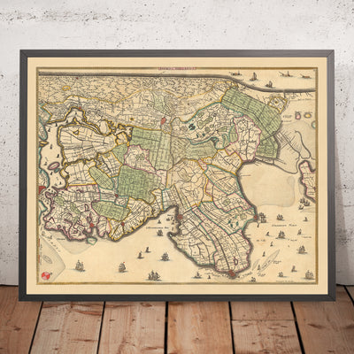 Old Map of North Holland by Visscher, 1690: Amsterdam, Alkmaar, Hoorn, Beverwijk, Purmerend