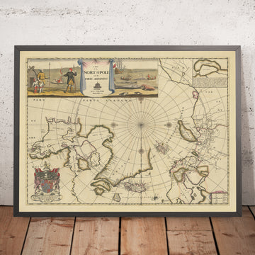 Antica mappa del Polo Nord di Pitt, 1680: Prima mappa inglese, isole mitiche, Frisland, mappa di Zeno 