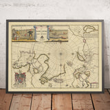 Mapa antiguo del Polo Norte por Pitt, 1680: Mapa inglés temprano, islas míticas, Frisland, Mapa de Zeno 