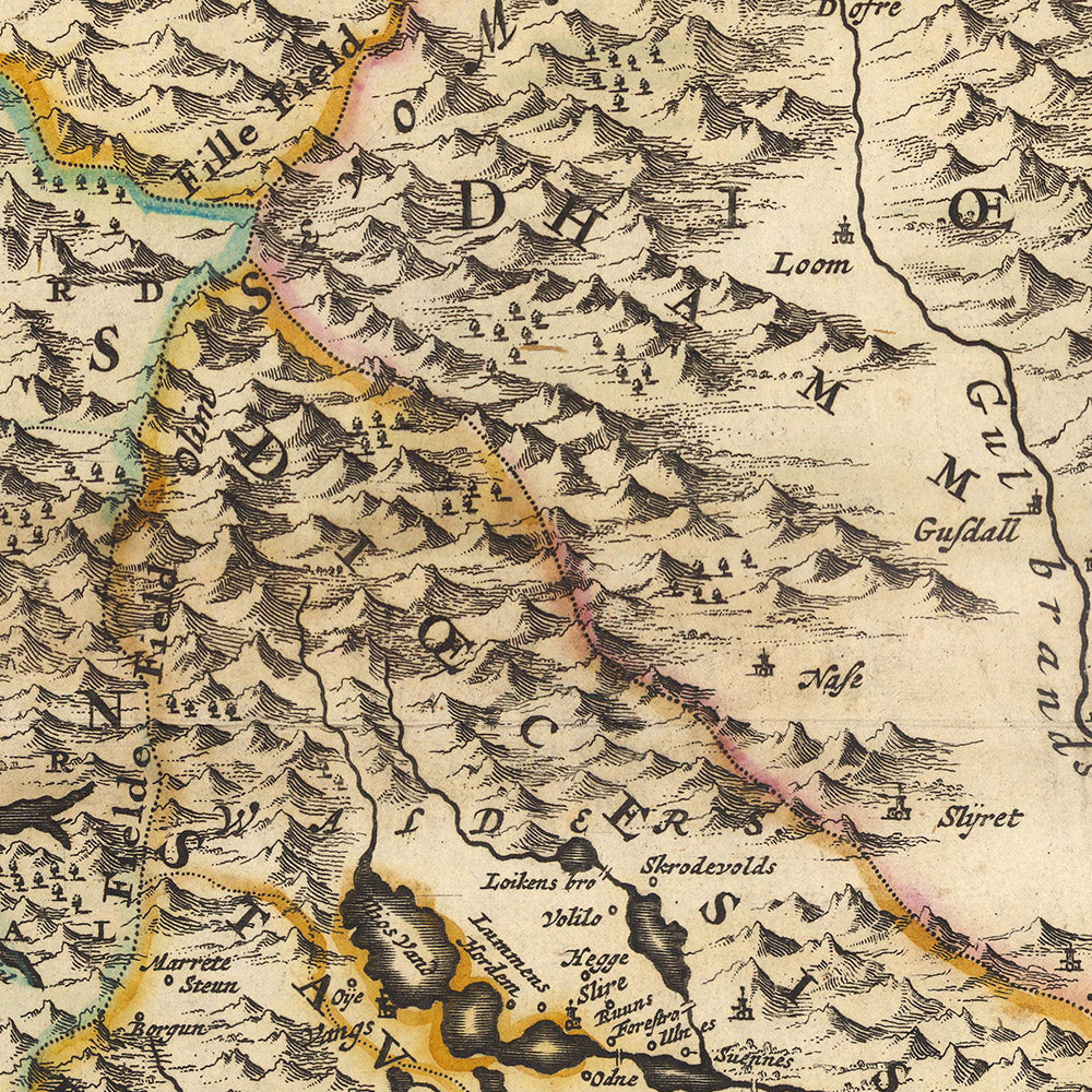 Old Map of Norway by Visscher, 1690: Oslo, Trondheim, Bergen, Stavanger, Jotunheimen National Park