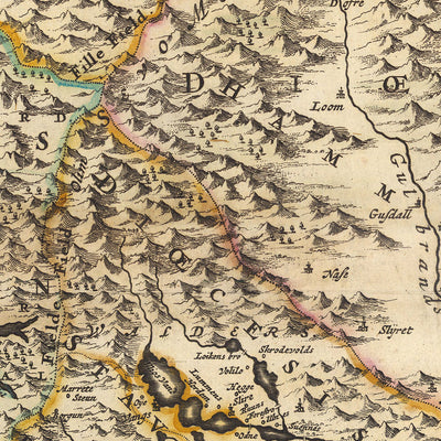 Old Map of Norway by Visscher, 1690: Oslo, Trondheim, Bergen, Stavanger, Jotunheimen National Park