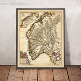 Old Map of Norway by Visscher, 1690: Oslo, Trondheim, Bergen, Stavanger, Jotunheimen National Park