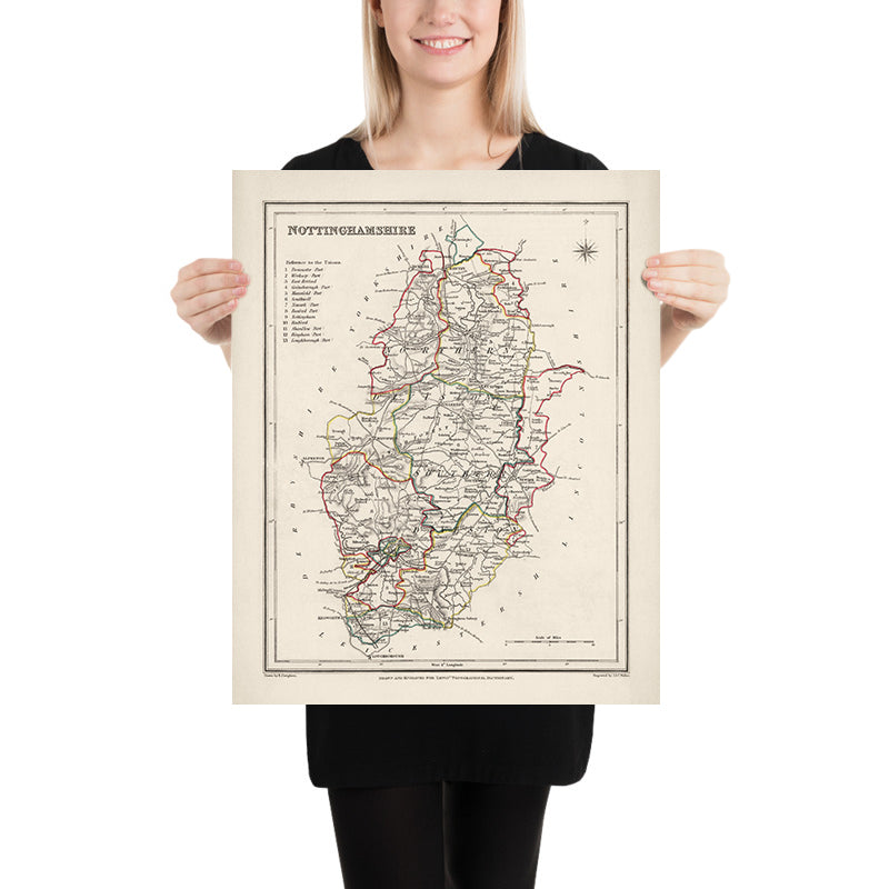 Old Map of Nottinghamshire by Samuel Lewis, 1844: Nottingham, Mansfield, Worksop, Newark, Retford