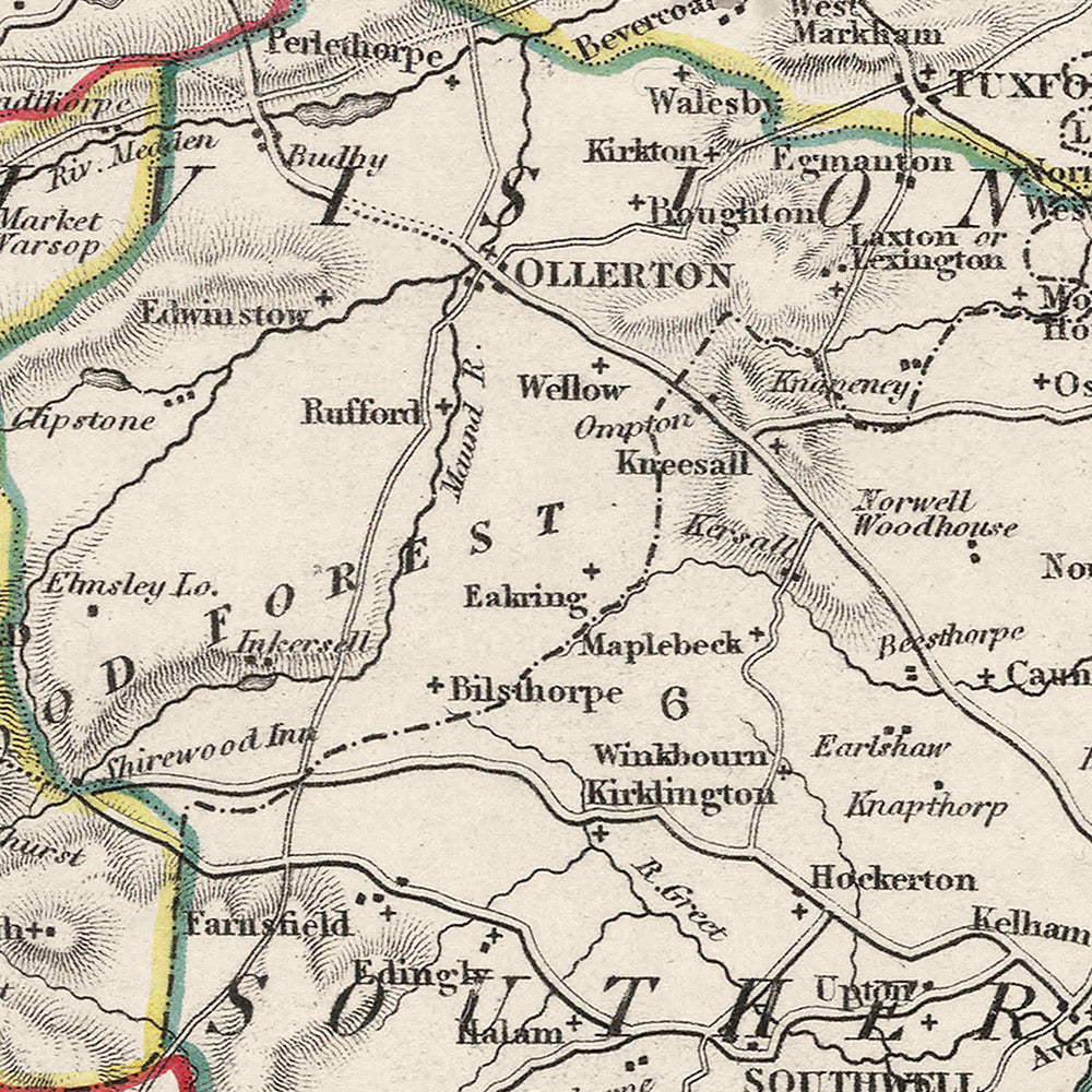 Old Map of Nottinghamshire by Samuel Lewis, 1844: Nottingham, Mansfield, Worksop, Newark, Retford