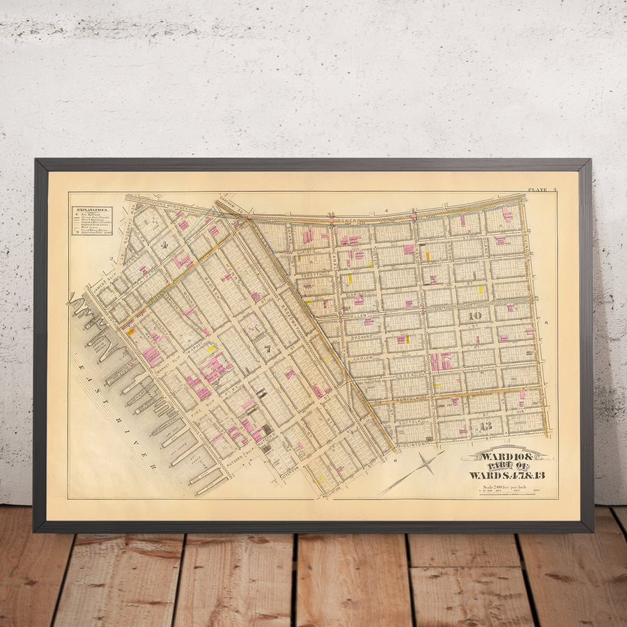 Ancienne carte du Lower East Side, Manhattan par Bromley, 1879 : James, Market, Pike, Rutgers Slip, Chatham Square