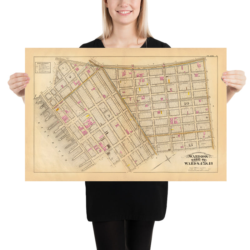 Old Map of Lower East Side, Manhattan by Bromley, 1879: James, Market, Pike, Rutgers Slip, Chatham Square