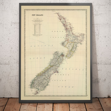 Mappa antica della Nuova Zelanda nel 1879 di AK Johnston - Auckland, Christchurch, Wellington, Queenstown, Dunedin 