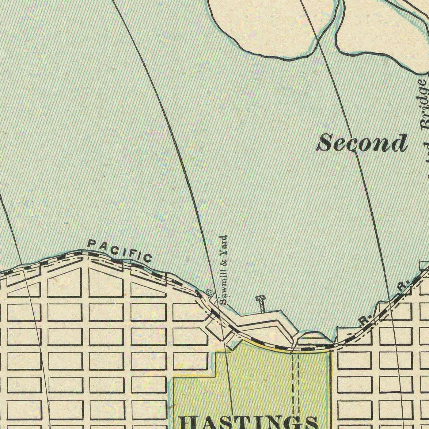 Ancien plan de la ville de Vancouver par Cram, 1895 : Parc Stanley, Parc Hastings, False Creek, Inlet Burrard, English Bay 