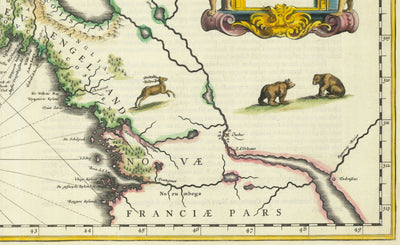 Mapa antiguo de Nueva Holanda y Nueva Inglaterra en 1640 por Willem Blaeu - Manhattan, Providence, Nueva York, Boston, Nueva Jersey